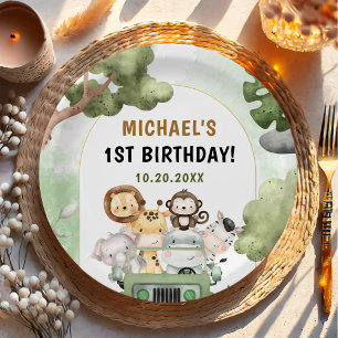 Jungle Safari Party Animals 1st Birthday Paper Plates