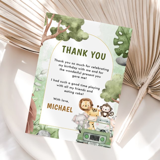 Jungle Safari Party Animals Birthday Thank You Card (Creator Uploaded)