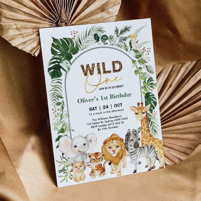 Jungle Safari Party Animals Wild One 1st Birthday Invitation (Creator Uploaded)