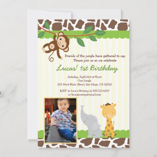 Jungle Safari Photo Birthday Invitation