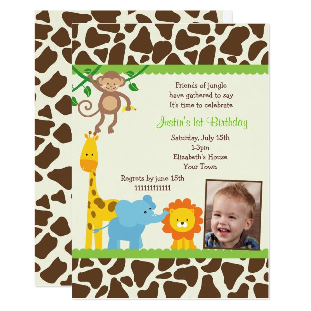 Jungle Safari Photo Birthday Invitations