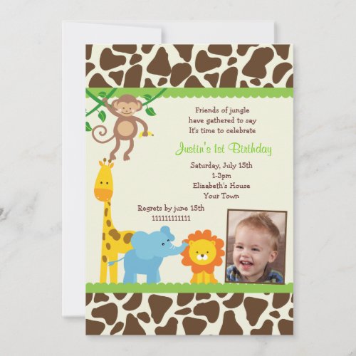 Jungle Safari Photo Birthday Invitations