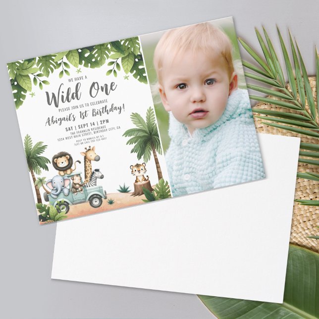 Jungle Safari Photo Wild One 1st Birthday Party Invitation (Jungle Safari Photo Wild One 1st Birthday Party Invitation)