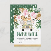 Jungle Safari Pink Balloon Baby Girl Diaper Raffle Enclosure Card (Front/Back)