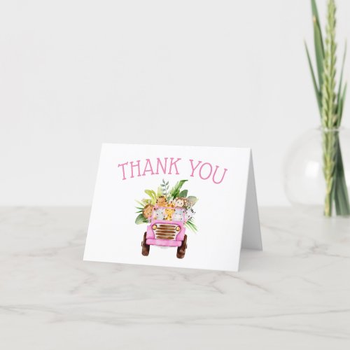 Jungle Safari Pink Watercolor Baby Shower Thank You Card