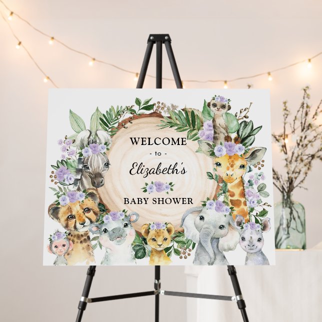 Jungle Safari Purple Flower Baby Girl Welcome Foam Board (In Situ (Stand))