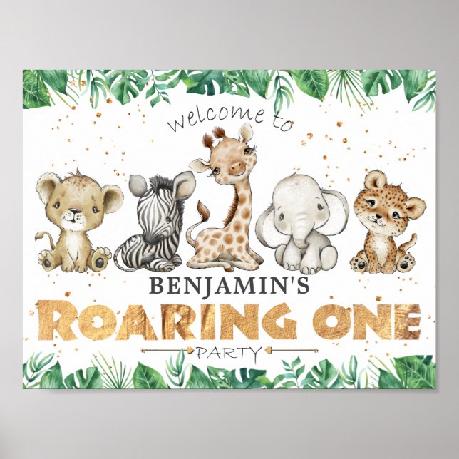 Jungle Safari Roaring One 1st Birthday Party Poster (Front)