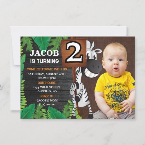 Jungle Safari Second Birthday Boy Photo Invitation