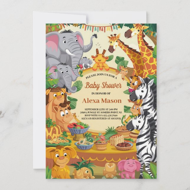 Jungle Safari Theme Baby Shower Invitation (Front)
