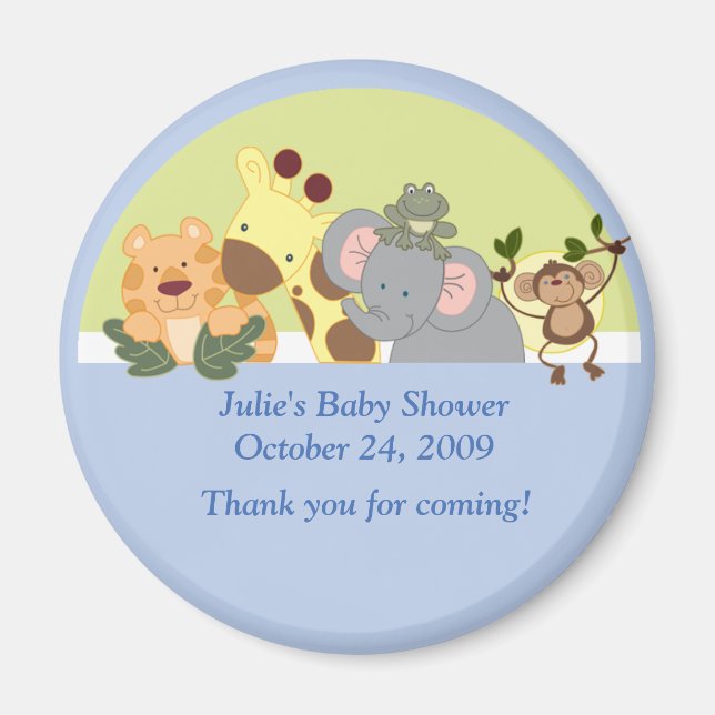 Jungle Safari Tiger Giraffe Elephant Monkey Favor Magnet (Front)