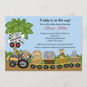Jungle Safari Train Neutral Baby Shower Invitation