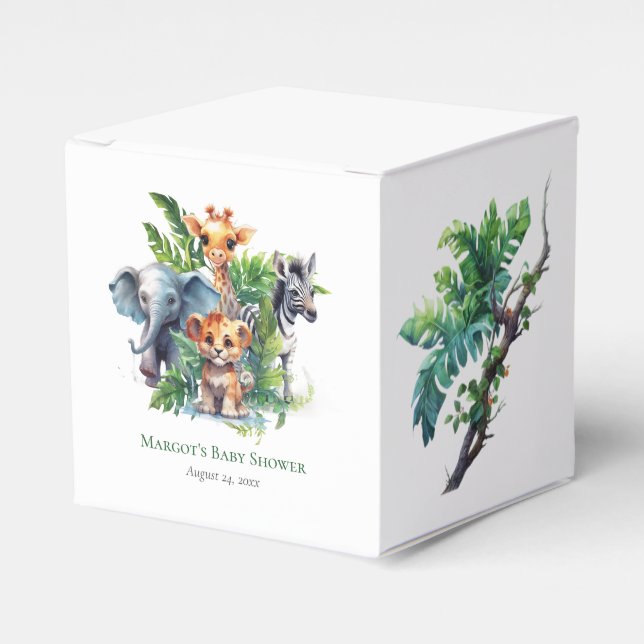 Jungle Safari Tropical Animals Baby Shower Favor Boxes (Front Side)