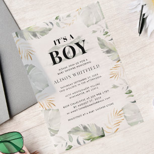 Jungle Safari Tropical Palms Boy Baby Shower Vellum Invitations