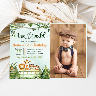 Jungle Safari Two Wild 2nd Birthday Photo Invitation