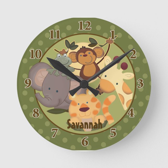 Jungle Safari Wall Clock Add a Name (Front)