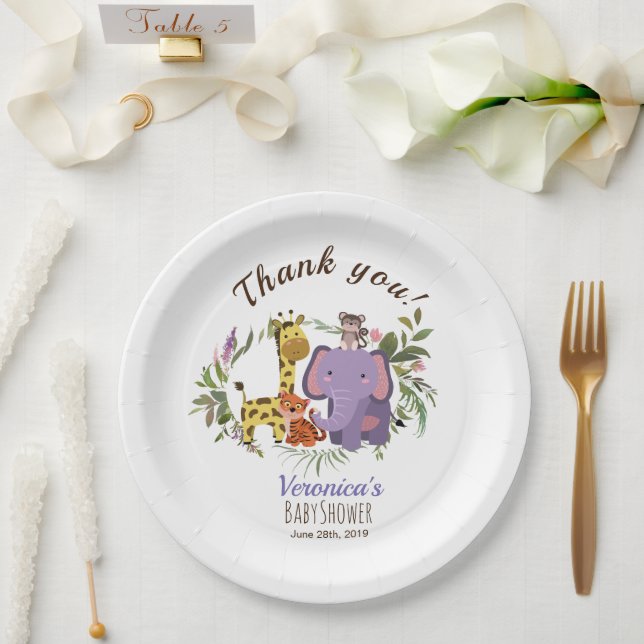 Jungle Safari Watercolor Baby Shower Thank You Paper Plates (Wedding)