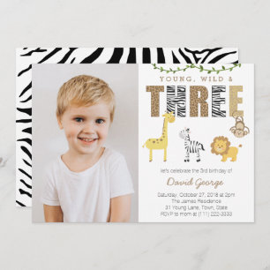 Jungle Safari Wild 3rd Birthday Party for Boy Invitation