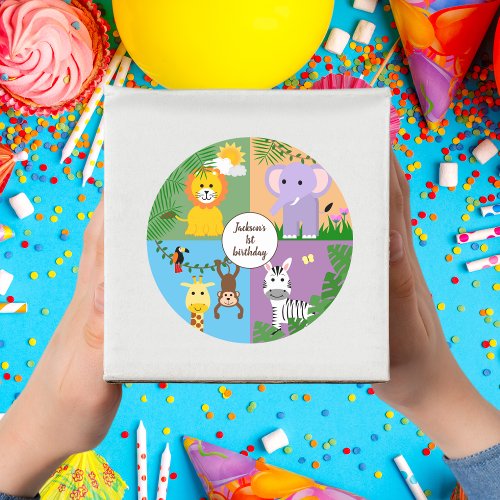 Jungle Safari Wild Animal Kids Birthday Colorful Classic Round Sticker