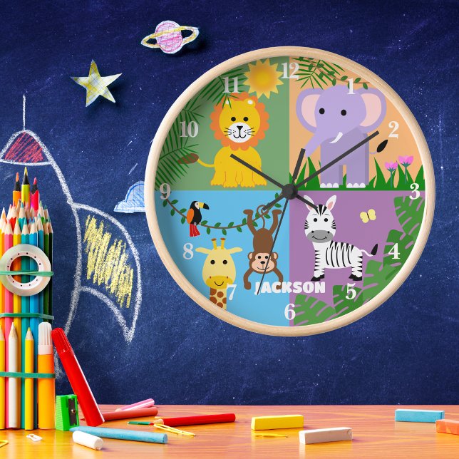 Jungle Safari Wild Animal Kids Birthday Colorful Clock (Creator Uploaded)