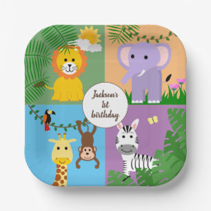 Jungle Safari Wild Animal Kids Birthday Colorful Paper Plates