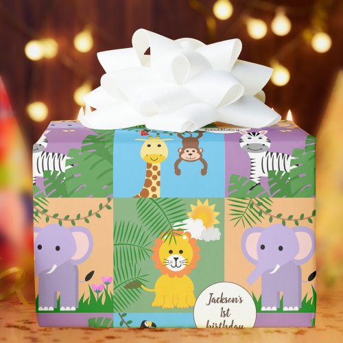 Jungle Safari Wild Animal Kids Birthday Colorful Wrapping Paper