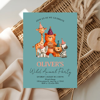 Jungle Safari Wild Animals Birthday Invitation