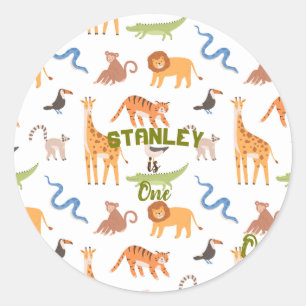 Jungle Safari Wild Animals Personalized Birthday Classic Round Sticker