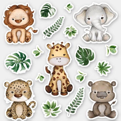 Jungle Safari Wild Animals Tropical Leaves Sticker