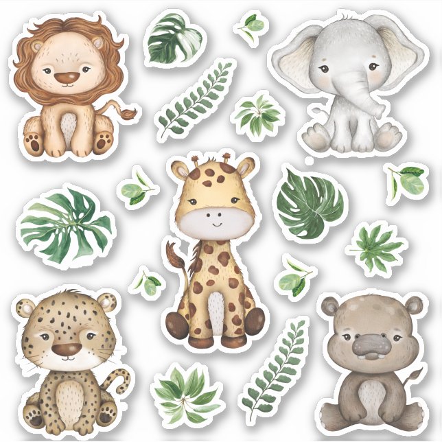 Jungle Safari Wild Animals Tropical Leaves Sticker (Front)