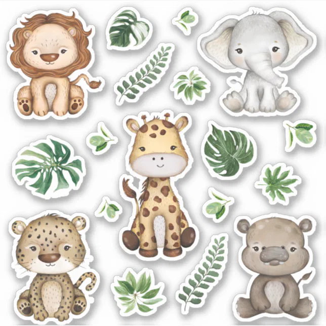 Jungle Safari Wild Animals Tropical Leaves Sticker | Zazzle