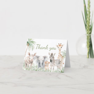 Jungle Safari Wild One Animals Baby Shower Letterpress Thank You Card
