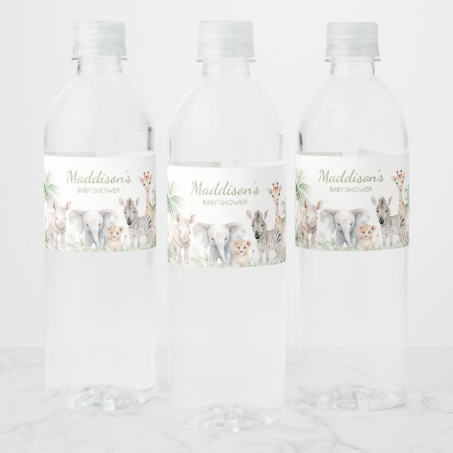 Jungle Safari Wild One Animals Baby Shower Water Bottle Label (Bottles)