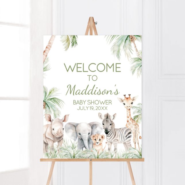 Jungle Safari Wild One Animals Baby Shower Welcome Poster (Jungle Safari Animals Wild One Baby Shower Welcome Sign)