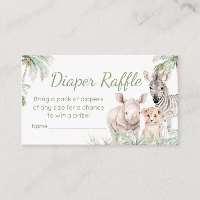 Jungle Safari Wild One Animals Diaper Raffle Enclosure Card (Front)