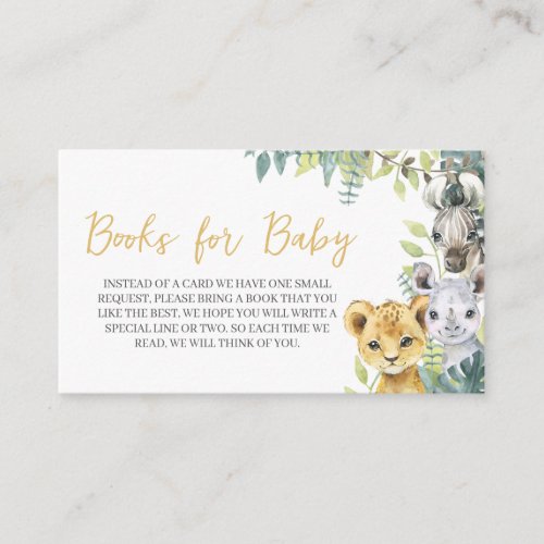 Jungle Safari Wild One Baby Shower Books for Baby Enclosure Card