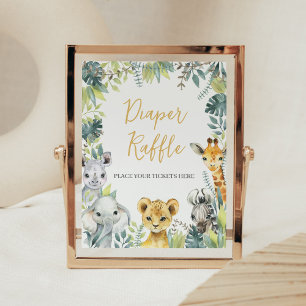 Jungle Safari Wild One Baby Shower Diaper Raffle Poster
