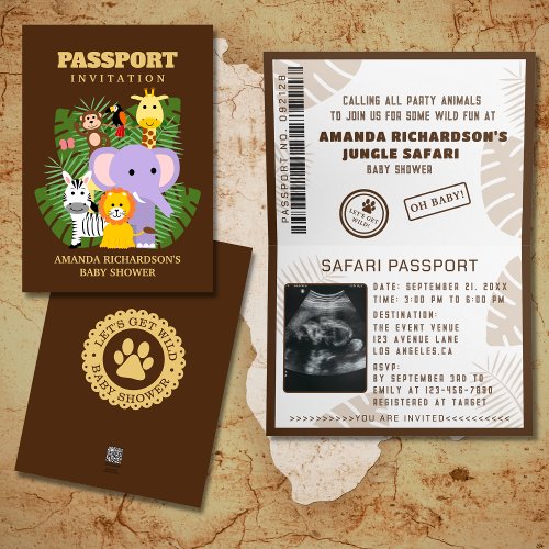 Jungle Safari Wild One Baby Shower Passport Invitation