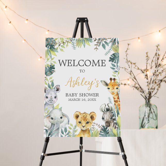 Jungle Safari Wild One Baby Shower Welcome Sign (In Situ (Stand))