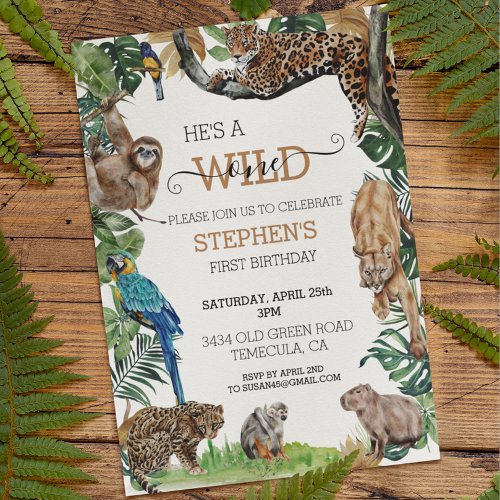 Jungle Safari Wild One Birthday Amazon Jaguar  Invitation