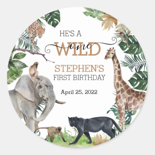 Jungle Safari Wild One Birthday Black Panther  Classic Round Sticker