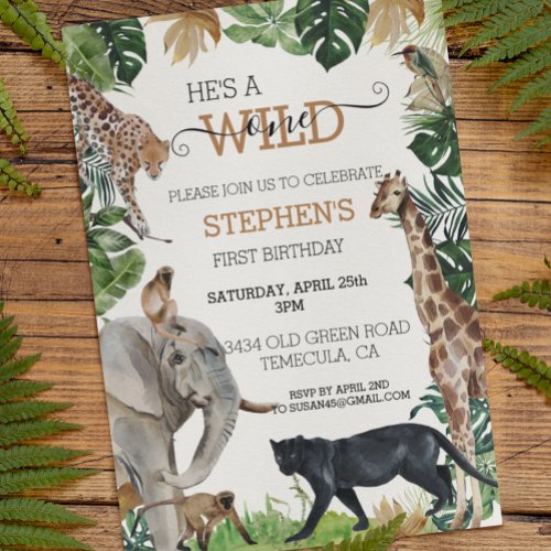 Jungle Safari Wild One Birthday Black Panther  Invitation