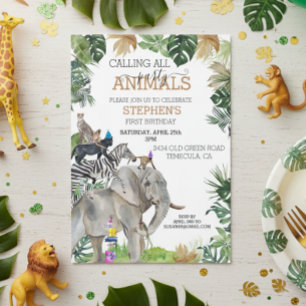 Jungle Safari Wild One Birthday Party Animals Invitation