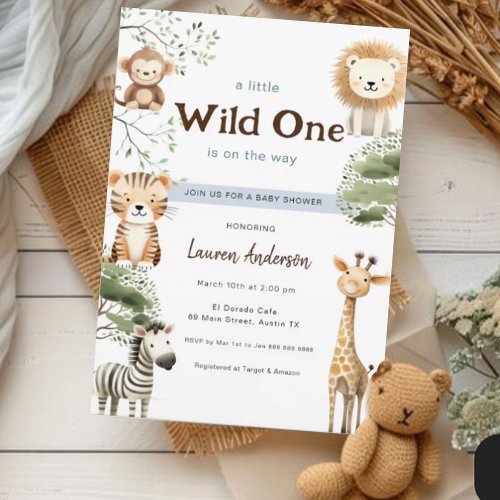 Jungle safari Wild one Boy Baby Shower  Invitation