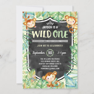 Jungle Safari Wild One First Birthday Party Invitation