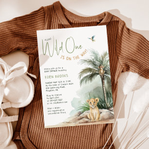 Jungle Safari Wild One Lion Baby Shower Invitation