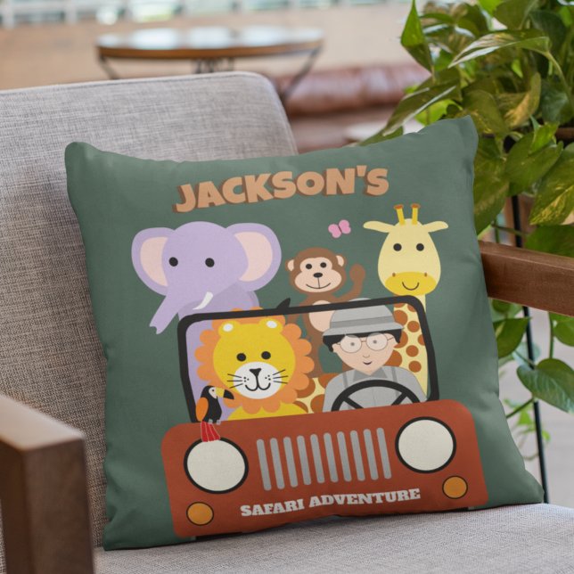 Jungle Safari Wild One Zoo Animal Kids Birthday  Throw Pillow (Creator Uploaded)