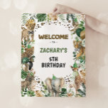 Jungle Safari Wild Party Animals Birthday Welcome Poster<br><div class="desc">Featuring a whimsical design that perfectly captures the spirit of the jungle, this welcome sign is sure to impress your guests. The design showcases a variety of wild animals, including lions, zebras, and elephants, surrounded by lush jungle tropical leaves and colorful balloons in shades of green, black and gold. The...</div>