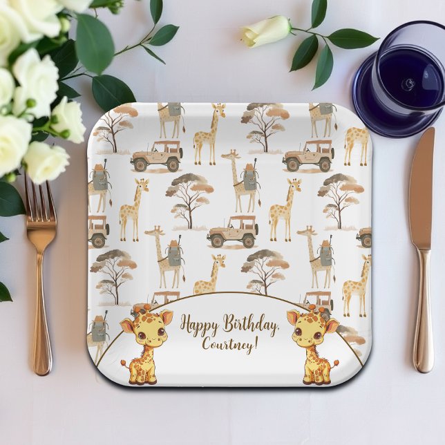Jungle Safari with Giraffes Birthday Party Paper Plates (Creator Uploaded)