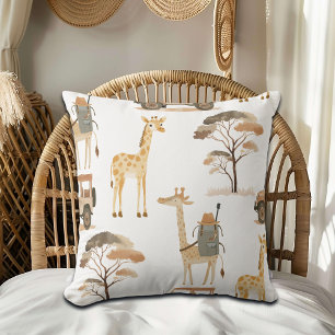Jungle Safari with Giraffes Nursery Pattern Throw Pillow