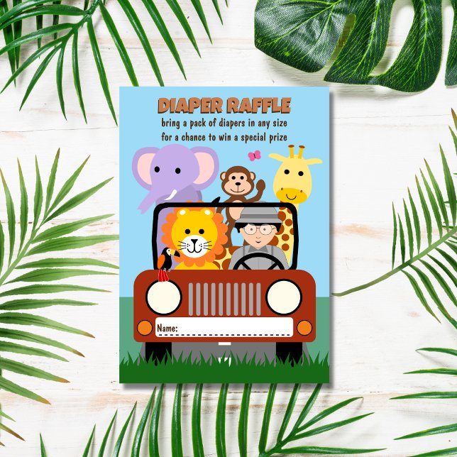 Jungle Safari Zoo Animal Baby Shower Diaper Raffle Enclosure Card (Creator Uploaded)